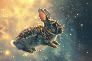 illustration of a rabbit floating in space