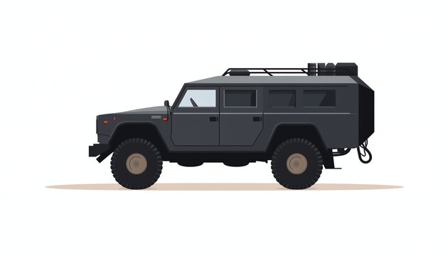 Military vehicle isolated on white background, flat design