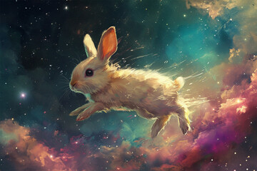 illustration of a rabbit floating in space