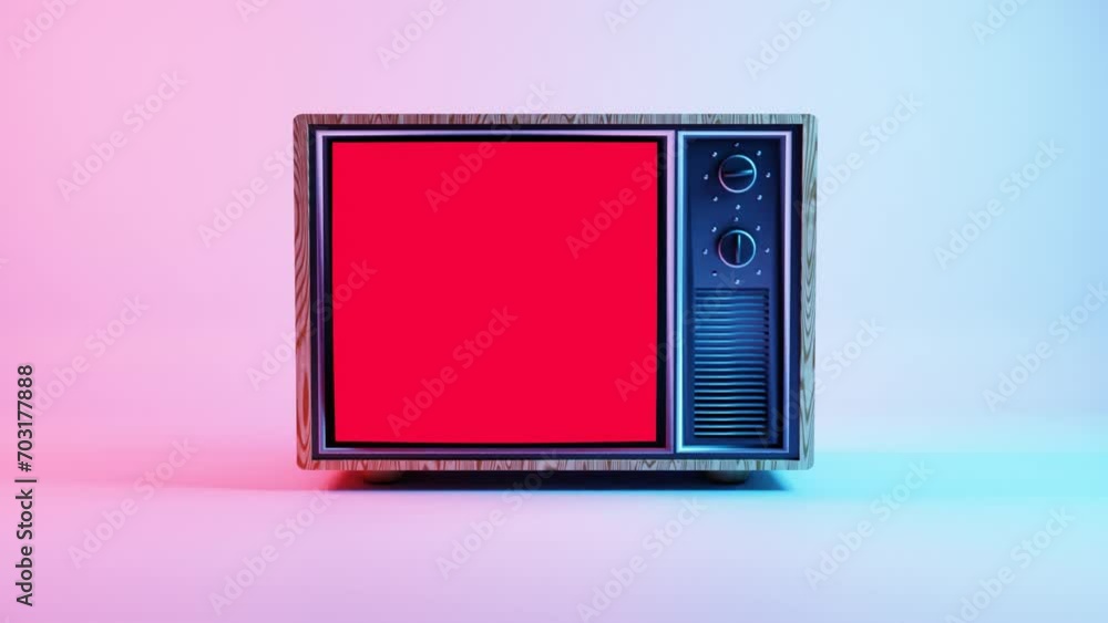 Poster this video showcases a 3d model of a television with a screen that switches between glowing colors. 
