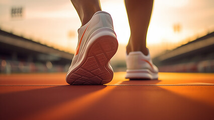 A close-up of a jogger's shoes