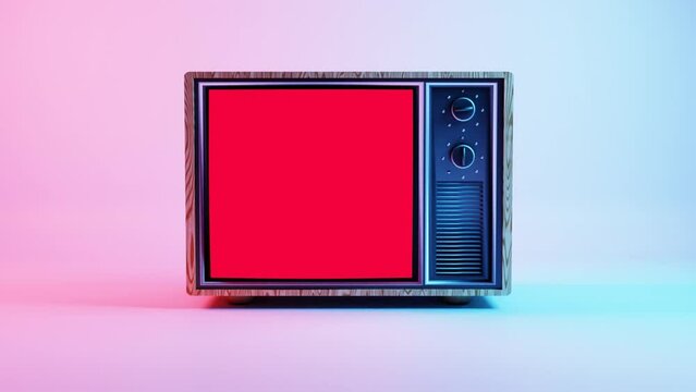 This video showcases a 3D model of a television with a screen that switches between glowing colors. The model is detailed and realistic, highlighting the sleek design of the television. 