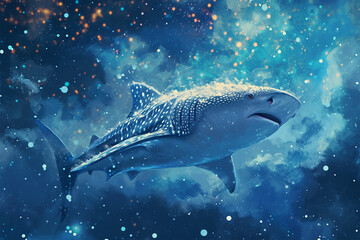 illustration of a whale floating in space