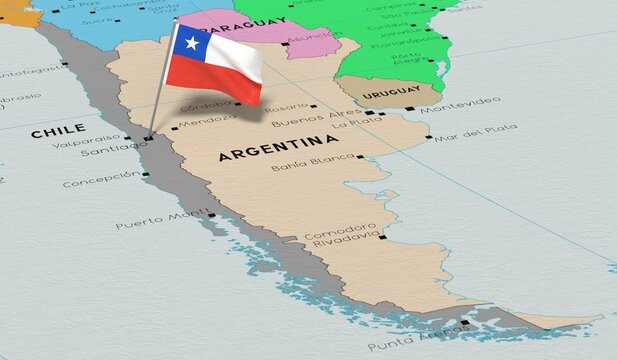 Chile, Santiago - national flag pinned on political map - 3D illustration