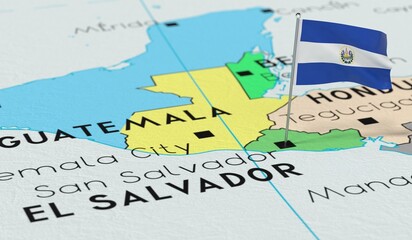 Sl Salvador, San Salvador - national flag pinned on political map - 3D illustration