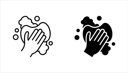 Obraz premium Cleaning sponge linear icon set. Kitchen sponge. Surface wiping, vector illustration on white background