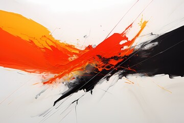 Bold strokes of onyx black and fiery orange colliding, crafting a powerful and intense abstract masterpiece on the canvas.