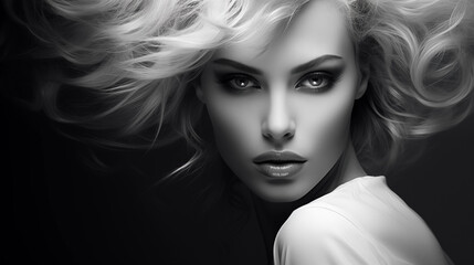 Fototapeta premium Black and white portrait of beautiful blonde woman