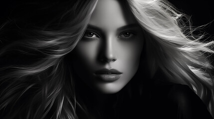 Fototapeta premium Black and white portrait of beautiful blonde woman