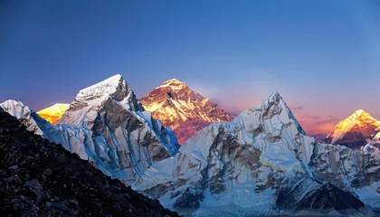 Washable wall murals Makalu The twilight sky over Mount Everest, Nuptse, Lhotse, and Makalu