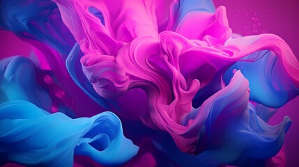 Brilliant bursts of neon pink and electric blue liquids in a dynamic collision, creating a vibrant...