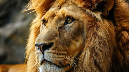 Portrait of a lion in the wild, close-up.