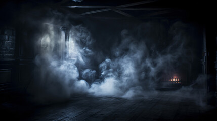 A mysterious dark room with smoke