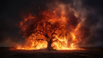 Fototapeta premium A Majestic Tree Engulfed in Flames