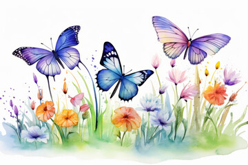 Butterfly collection watercolor illustration. Baby shower design elements, Spring or summer decoration