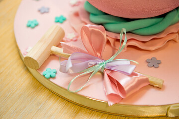 Fototapeta na wymiar Close-up shot of child's birthday cake decoration elements.