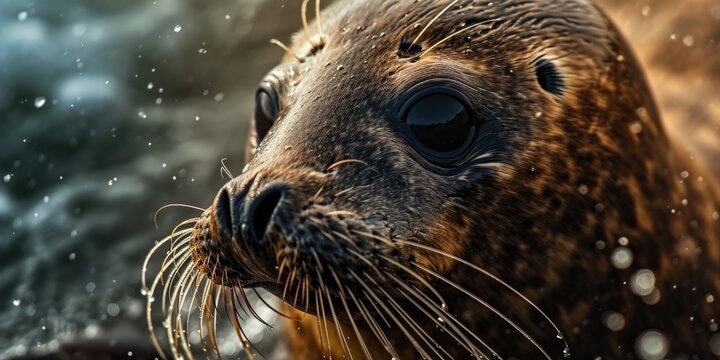 A close up view of a seal swimming in the water. This image can be used to depict marine life or wildlife in their natural habitat