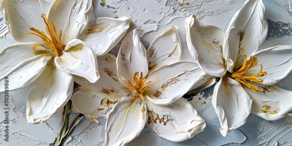 Poster A close-up view of a bunch of flowers placed on a table. This image can be used to add a touch of nature and beauty to any project