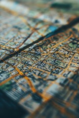 A close-up view of a map with a pair of scissors. This image can be used to represent travel planning, navigation, or map-related themes