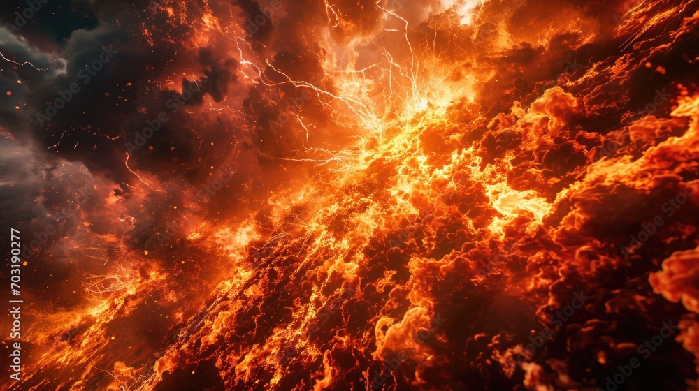 Aufkleber A massive fire blazing in the sky, creating a mesmerizing spectacle. This image can be used to depict danger, destruction, or a catastrophic event