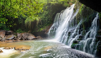 waterfall with in Rain Forest with the natural sunlight