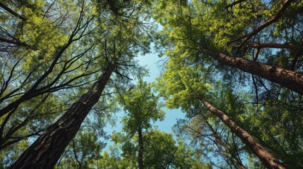 Obraz premium A group of tall trees in a forest. Perfect for nature lovers and outdoor enthusiasts