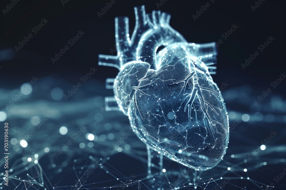 Poster a heart symbol connected to a network, representing the concept of connectivity and love. can be use