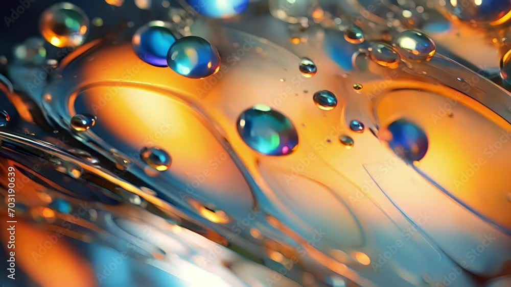 Poster a vivid closeup of a dappled surface of oil suspended in motion illuminated in a fountainlike macro 