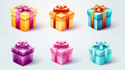 Set of gift box, cartoon game style. 