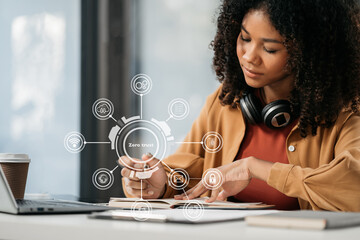 Zero trust security concept Person using computer and tablet with zero trust icon on virtual screen of Data businesses.in office.