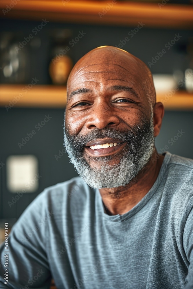 Aufkleber A man with a beard smiling directly at the camera. Suitable for various uses