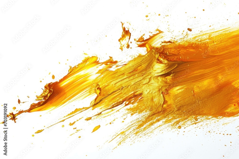 Poster Yellow paint splattered on a white surface. Can be used as a background or texture for design projects