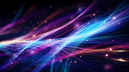 Fiber optic threads intertwining in a mesmerizing dance, illustrating data connection speed lines technology abstract background.