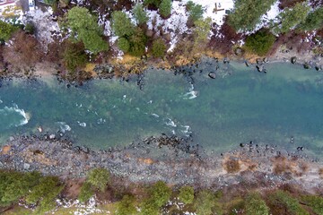 Aerial view of the Wenatchee River in Leavenworth