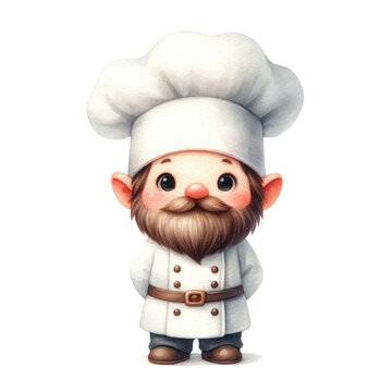watercolor chef gnome cooking kitchen clipart