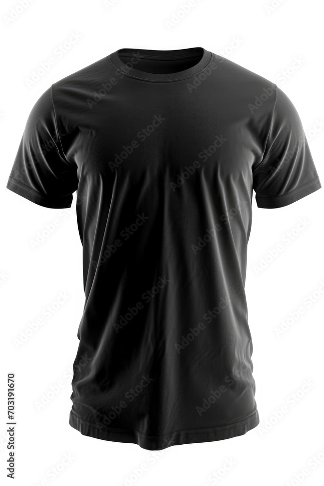 Poster A black t-shirt displayed on a clean white background. Suitable for various graphic design projects