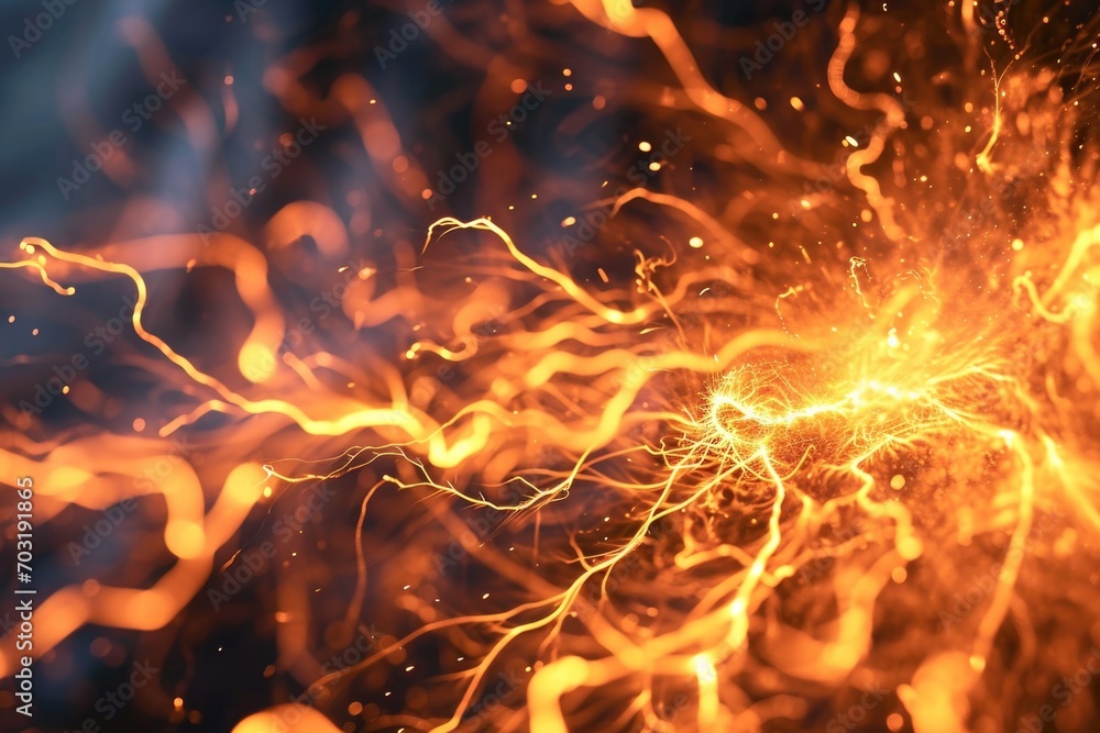 Poster A close-up view of a fire with sparks flying, creating a mesmerizing display of light and heat. Perfect for adding a dynamic element to any design or project
