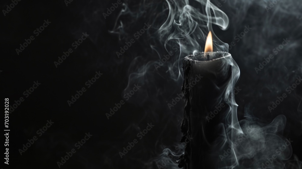 Poster a lit candle with smoke coming out of it. perfect for creating a cozy and calming atmosphere.