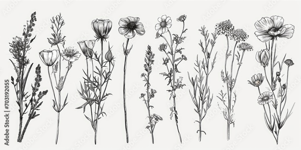 Aufkleber a collection of different flowers arranged on a plain white background. perfect for use in floral de