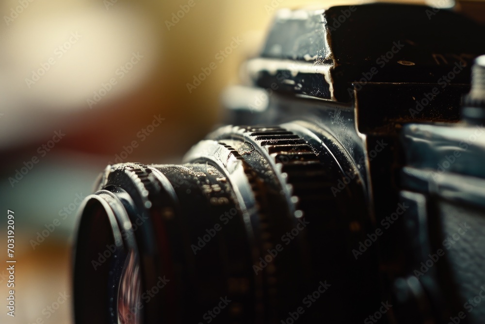 Aufkleber close-up shot of a camera with a blurred background. ideal for showcasing photography equipment or c