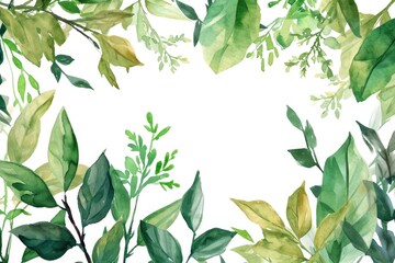 A watercolor painting of green leaves on a white background. Suitable for nature-themed designs and illustrations