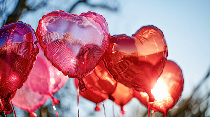 balloon from foil heart on sky background. St. Valentine's Day