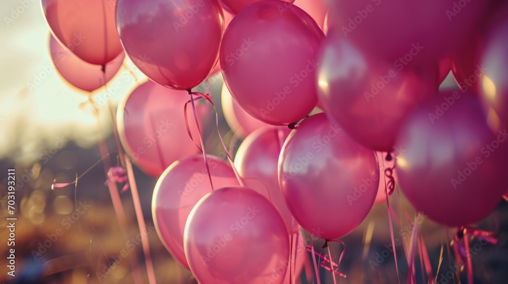 Poster a bunch of pink balloons hanging from a string. perfect for adding a pop of color to any celebration