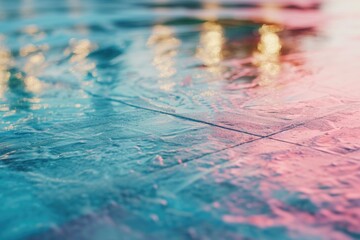 A close-up view of the wet surface of a pool. Perfect for illustrating water reflections and textures. Ideal for use in travel, leisure, or summer-themed projects