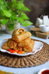 fried vegetable spring roll on the table 