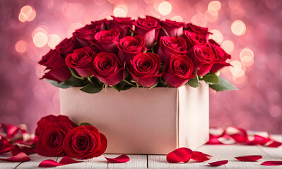 Romantic red roses gift box for a heartfelt Valentine's Day card