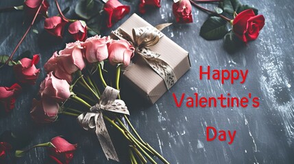 AI generated illustration of Valentine's Day background with pink roses - obrazy, fototapety, plakaty
