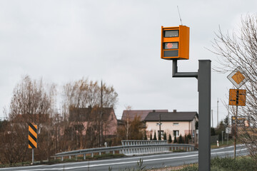 Yellow speedcamera traffic control. speed measurment radar device.