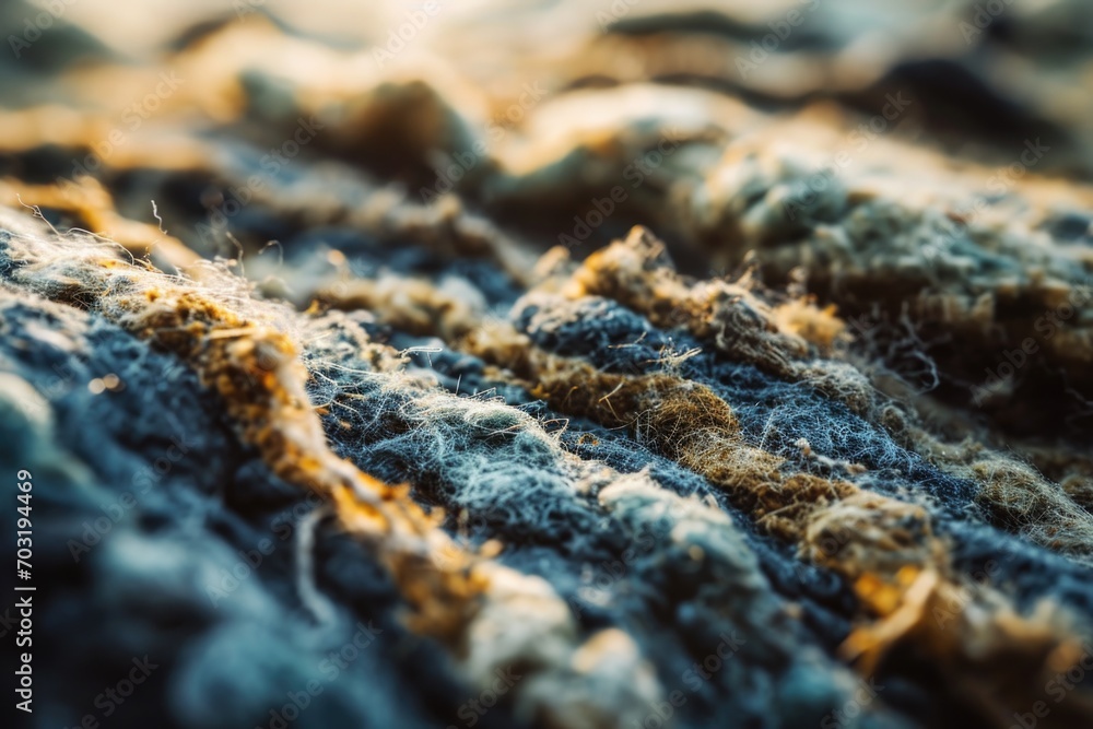 Poster A detailed view of a pile of wool. This image can be used to showcase the texture and softness of wool in various applications