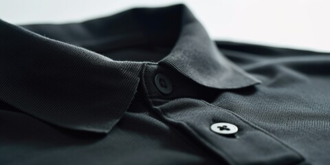 A detailed view of a black shirt featuring buttons. This versatile image can be used to showcase fashion, clothing, or professional attire